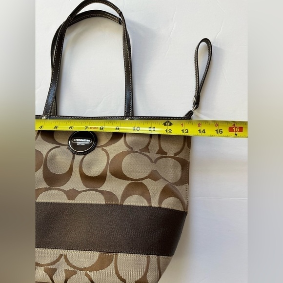 Coach Brown Sig Stripe Tote - Picture 3 of 10